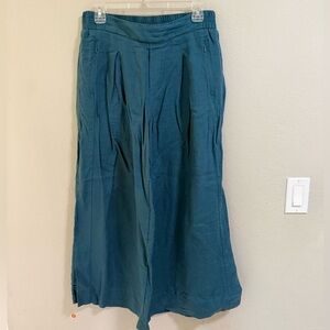 Athleta Teal Wide Leg Cropped Pants Linen Blend Size 10
